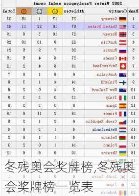 冬残奥会奖牌榜,冬残奥会奖牌榜一览表