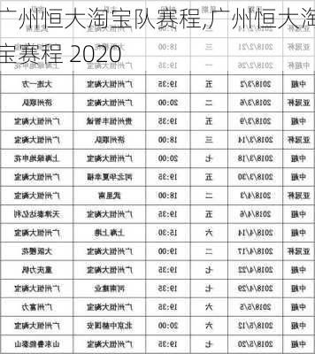 广州恒大淘宝队赛程,广州恒大淘宝赛程 2020