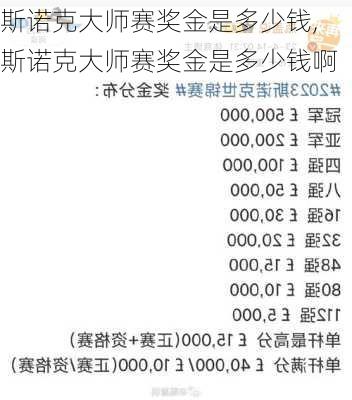 斯诺克大师赛奖金是多少钱,斯诺克大师赛奖金是多少钱啊