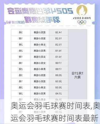 奥运会羽毛球赛时间表,奥运会羽毛球赛时间表最新