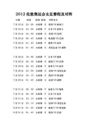 伦敦奥运会足球赛果,伦敦奥运会足球赛程