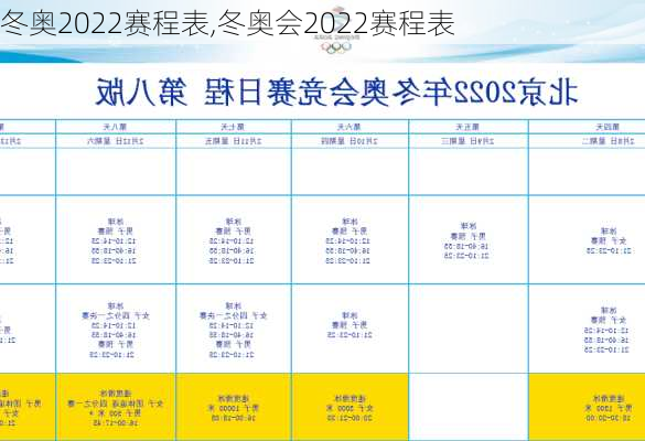 冬奥2022赛程表,冬奥会2022赛程表