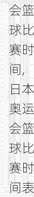 日本奥运会篮球比赛时间,日本奥运会篮球比赛时间表