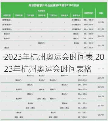 2023年杭州奥运会时间表,2023年杭州奥运会时间表格