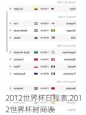 2012世界杯日程表,2012世界杯时间表