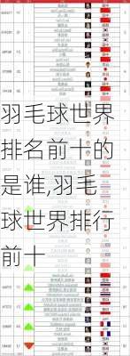 羽毛球世界排名前十的是谁,羽毛球世界排行前十