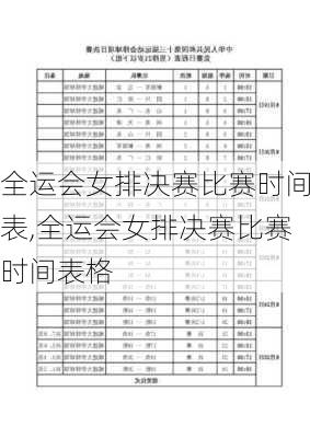 全运会女排决赛比赛时间表,全运会女排决赛比赛时间表格