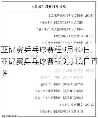 亚锦赛乒乓球赛程9月10日,亚锦赛乒乓球赛程9月10日直播