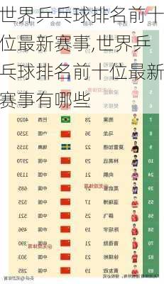 世界乒乓球排名前十位最新赛事,世界乒乓球排名前十位最新赛事有哪些