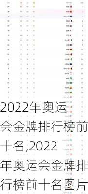 2022年奥运会金牌排行榜前十名,2022年奥运会金牌排行榜前十名图片