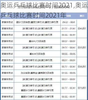 奥运乒乓球比赛时间2021,奥运乒乓球比赛时间2021年