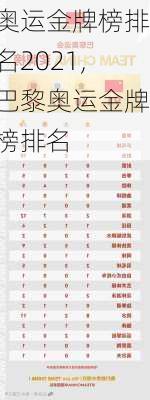 奥运金牌榜排名2021,巴黎奥运金牌榜排名