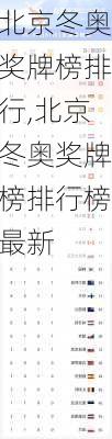 北京冬奥奖牌榜排行,北京冬奥奖牌榜排行榜最新