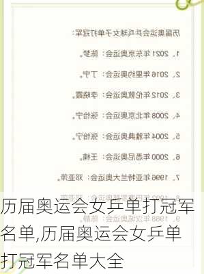 历届奥运会女乒单打冠军名单,历届奥运会女乒单打冠军名单大全