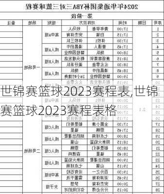 世锦赛篮球2023赛程表,世锦赛篮球2023赛程表格