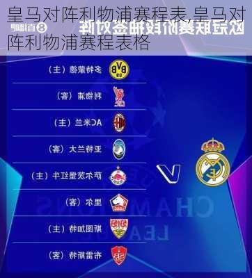 皇马对阵利物浦赛程表,皇马对阵利物浦赛程表格