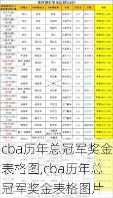 cba历年总冠军奖金表格图,cba历年总冠军奖金表格图片