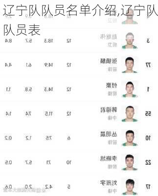 辽宁队队员名单介绍,辽宁队队员表