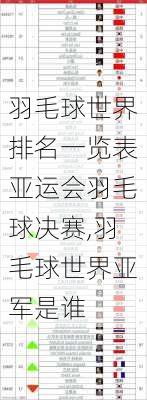 羽毛球世界排名一览表亚运会羽毛球决赛,羽毛球世界亚军是谁