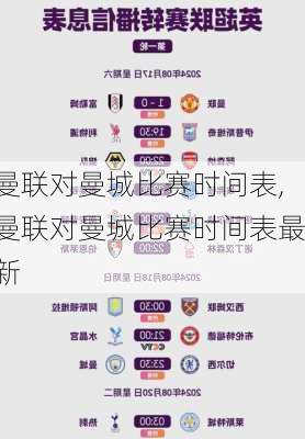 曼联对曼城比赛时间表,曼联对曼城比赛时间表最新