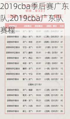 2019cba季后赛广东队,2019cba广东队赛程