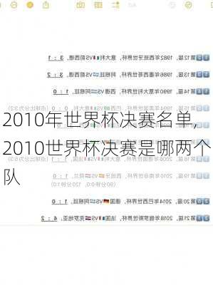 2010年世界杯决赛名单,2010世界杯决赛是哪两个队