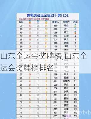山东全运会奖牌榜,山东全运会奖牌榜排名
