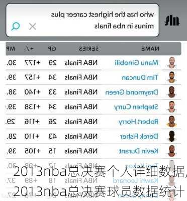 2013nba总决赛个人详细数据,2013nba总决赛球员数据统计