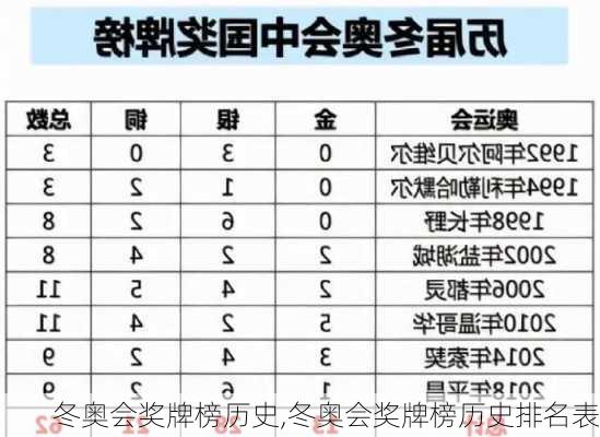 冬奥会奖牌榜历史,冬奥会奖牌榜历史排名表