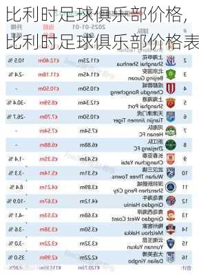 比利时足球俱乐部价格,比利时足球俱乐部价格表
