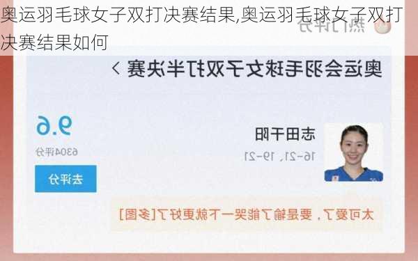 奥运羽毛球女子双打决赛结果,奥运羽毛球女子双打决赛结果如何