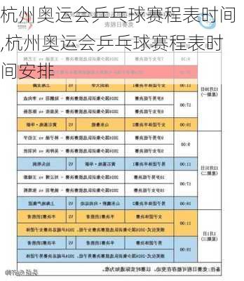 杭州奥运会乒乓球赛程表时间,杭州奥运会乒乓球赛程表时间安排