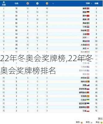 22年冬奥会奖牌榜,22年冬奥会奖牌榜排名