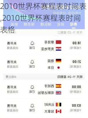 2010世界杯赛程表时间表,2010世界杯赛程表时间表格