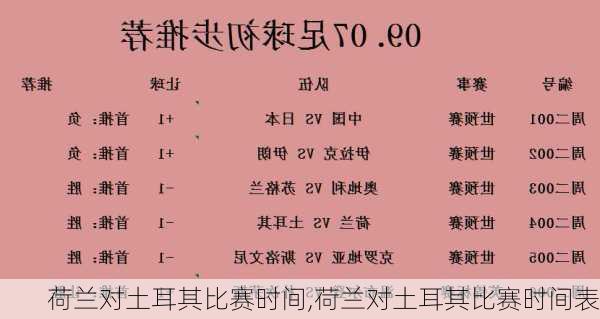 荷兰对土耳其比赛时间,荷兰对土耳其比赛时间表