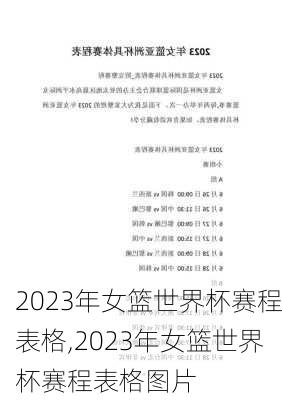 2023年女篮世界杯赛程表格,2023年女篮世界杯赛程表格图片