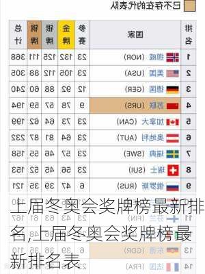上届冬奥会奖牌榜最新排名,上届冬奥会奖牌榜最新排名表