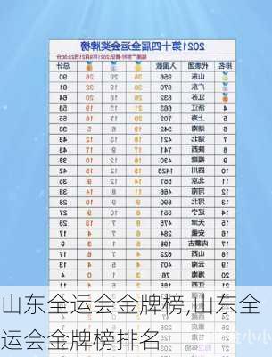 山东全运会金牌榜,山东全运会金牌榜排名