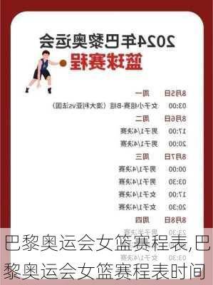 巴黎奥运会女篮赛程表,巴黎奥运会女篮赛程表时间
