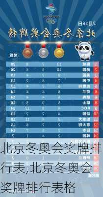 北京冬奥会奖牌排行表,北京冬奥会奖牌排行表格