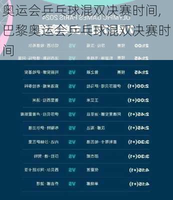 奥运会乒乓球混双决赛时间,巴黎奥运会乒乓球混双决赛时间