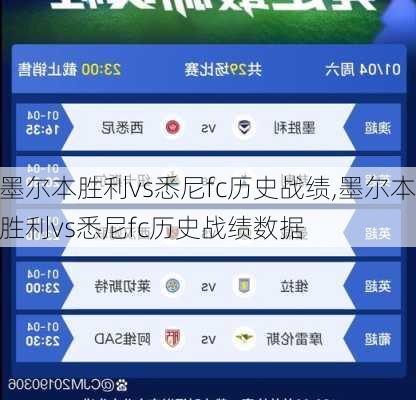 墨尔本胜利vs悉尼fc历史战绩,墨尔本胜利vs悉尼fc历史战绩数据