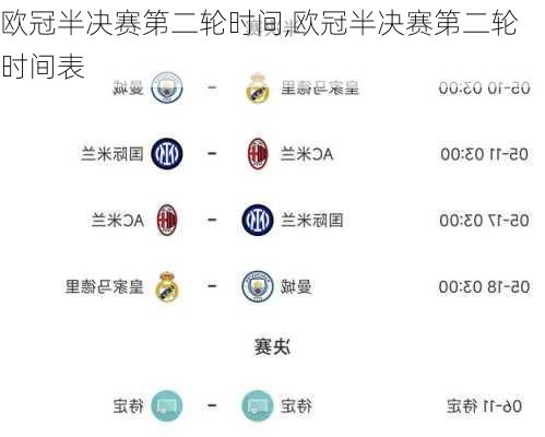 欧冠半决赛第二轮时间,欧冠半决赛第二轮时间表