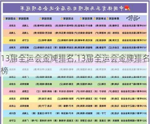 13届全运会金牌排名,13届全运会金牌排名榜