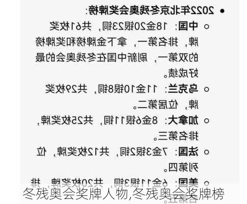 冬残奥会奖牌人物,冬残奥会奖牌榜