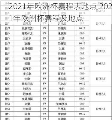 2021年欧洲杯赛程表地点,2021年欧洲杯赛程及地点