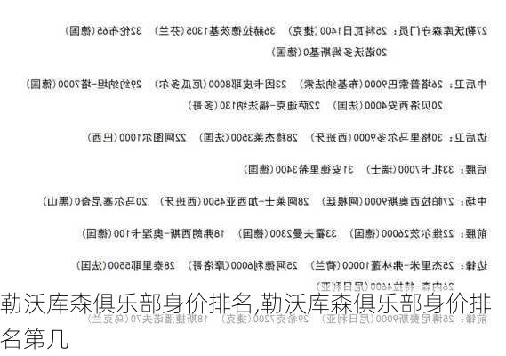 勒沃库森俱乐部身价排名,勒沃库森俱乐部身价排名第几