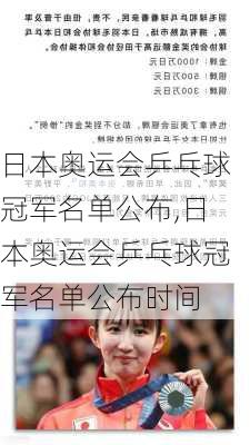 日本奥运会乒乓球冠军名单公布,日本奥运会乒乓球冠军名单公布时间