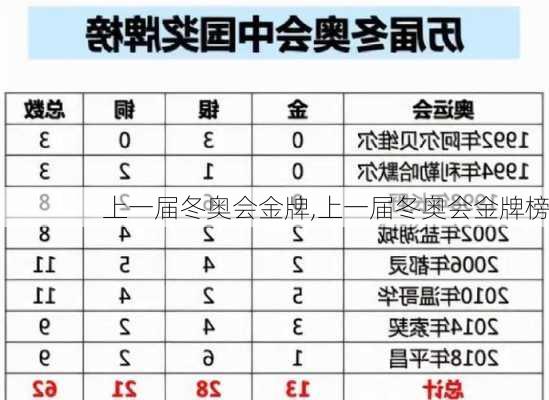 上一届冬奥会金牌,上一届冬奥会金牌榜