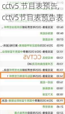 cctv5 节目表预告,cctv5节目表预告表